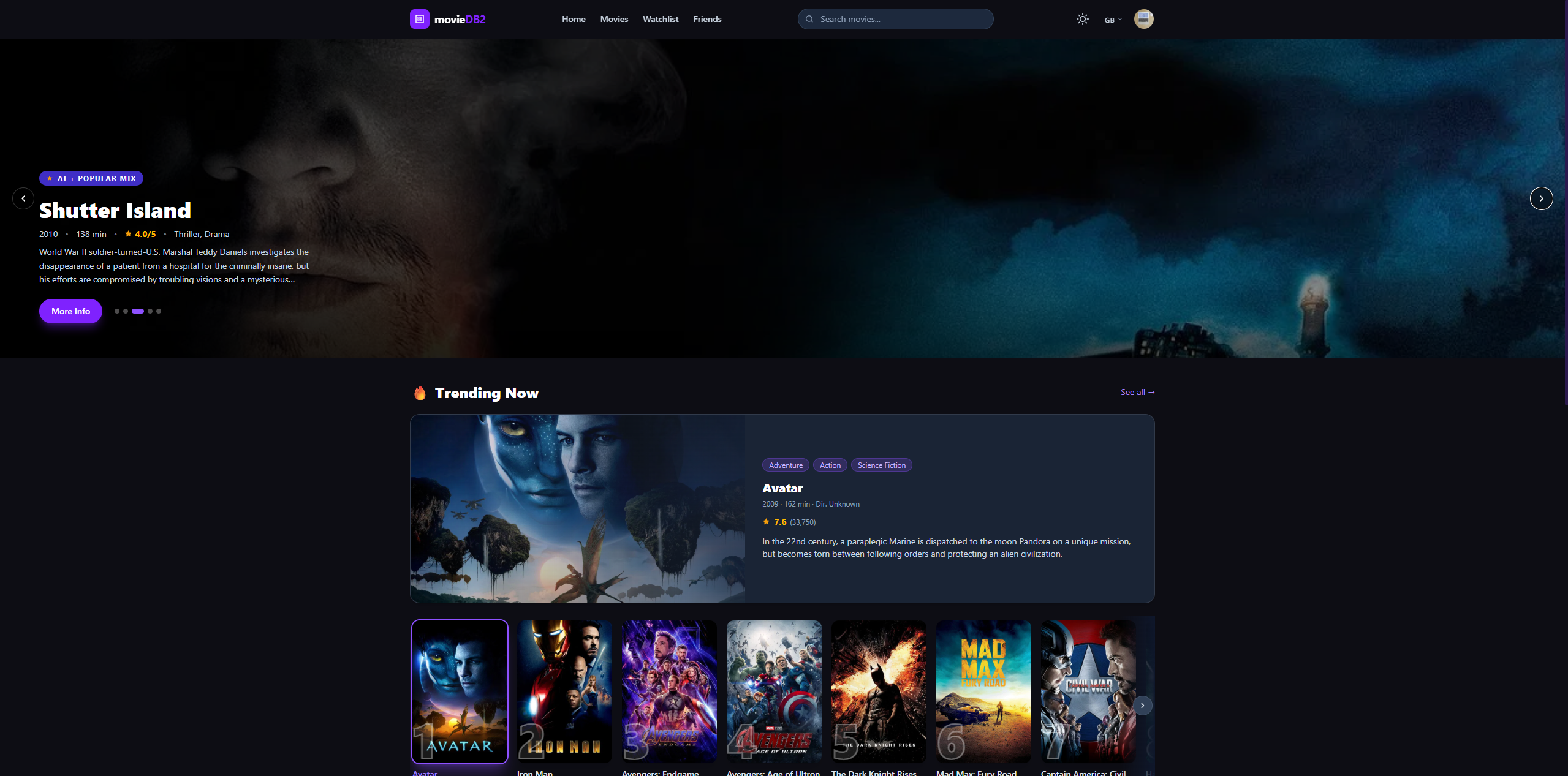 MatchCut Movie Recommendation System Screenshot